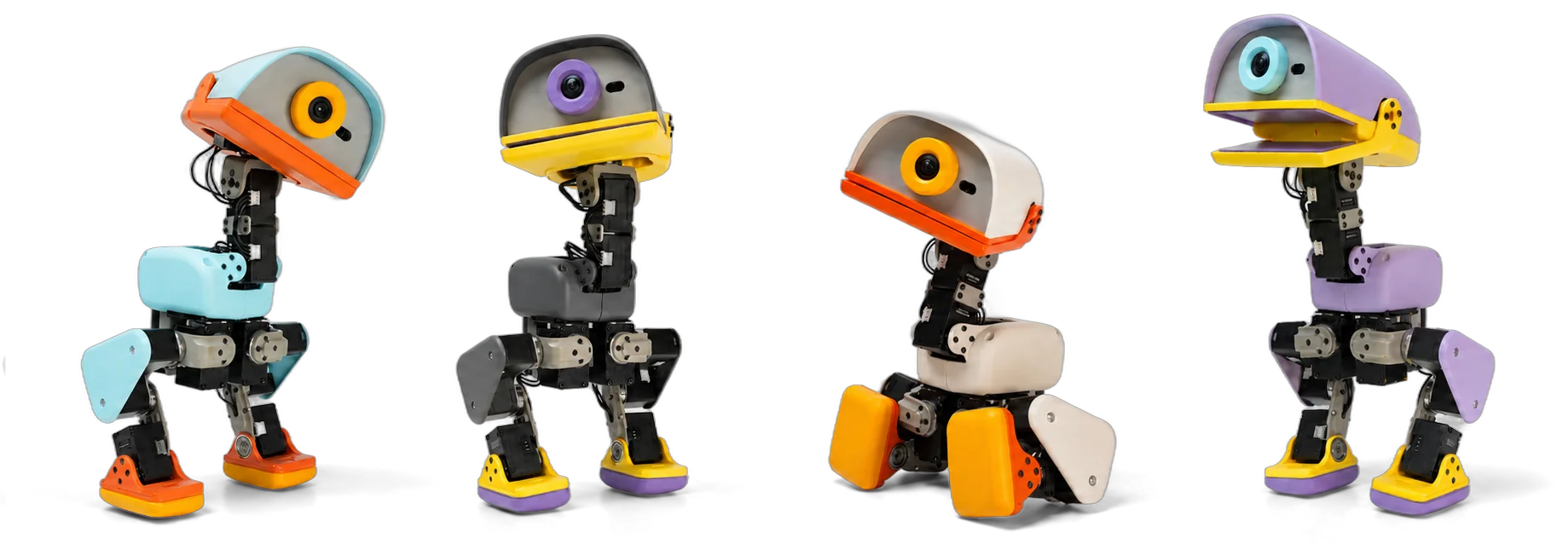Four MicroDucks standing in a row