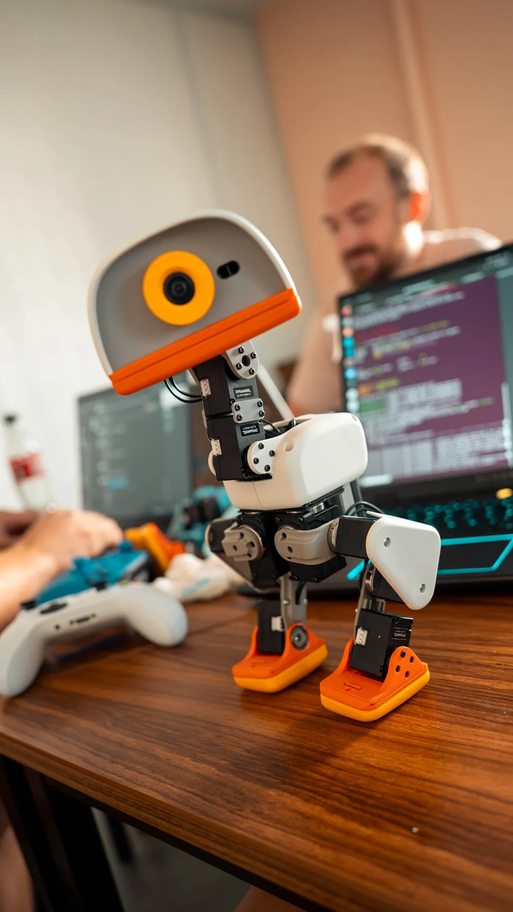 MicroDuck watching someone code at a desk